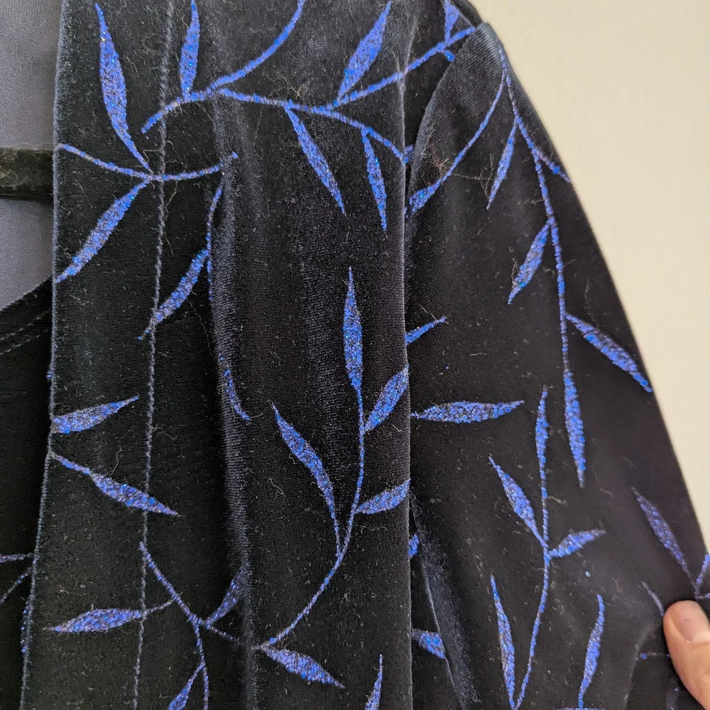 90s Whimsygoth Glittery Blue & Black Velvet Long Sleeve Dress & Cardigan Set